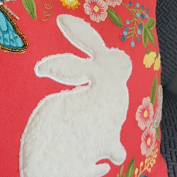 Embroidered Spring Bunny Pillow - Picture 2 of 7